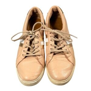 KAANAS Sneakers Womens Blush Pink Leather Gold Metallic Stripe Low Top Trainer